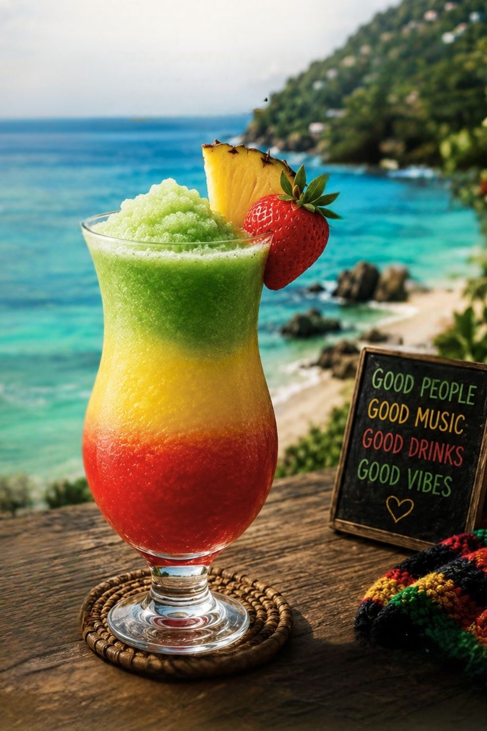 Bob Marley cocktail in red yellow and green colors in Jamaica