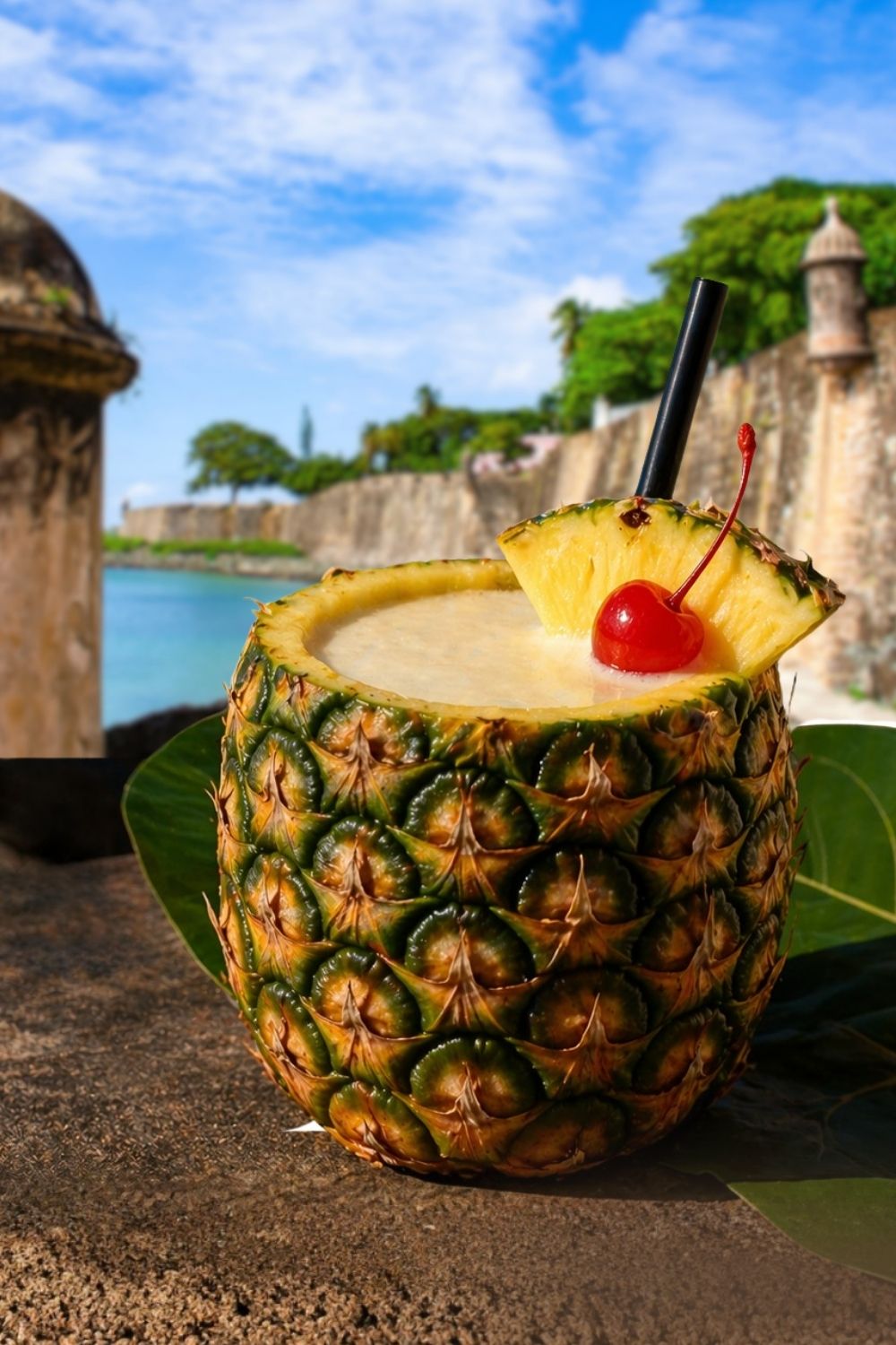 Piña colada with pineapple served in San Juan Puerto Rico