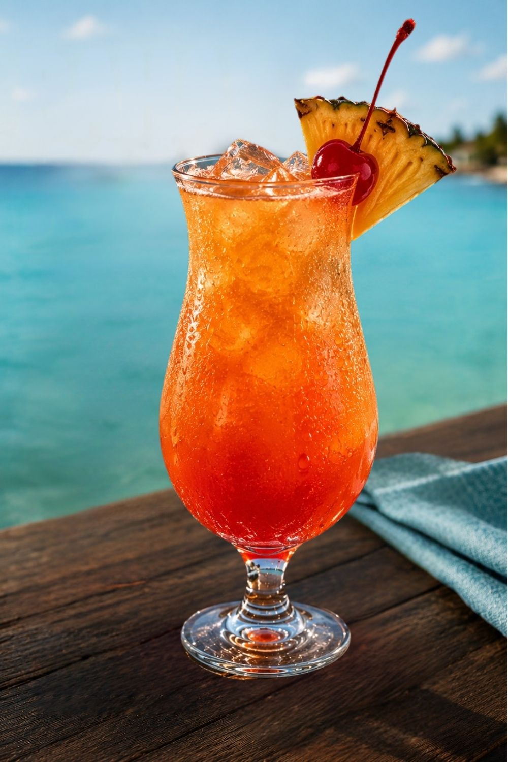 Bahama Mama rum cocktail served by the water in The Bahamas