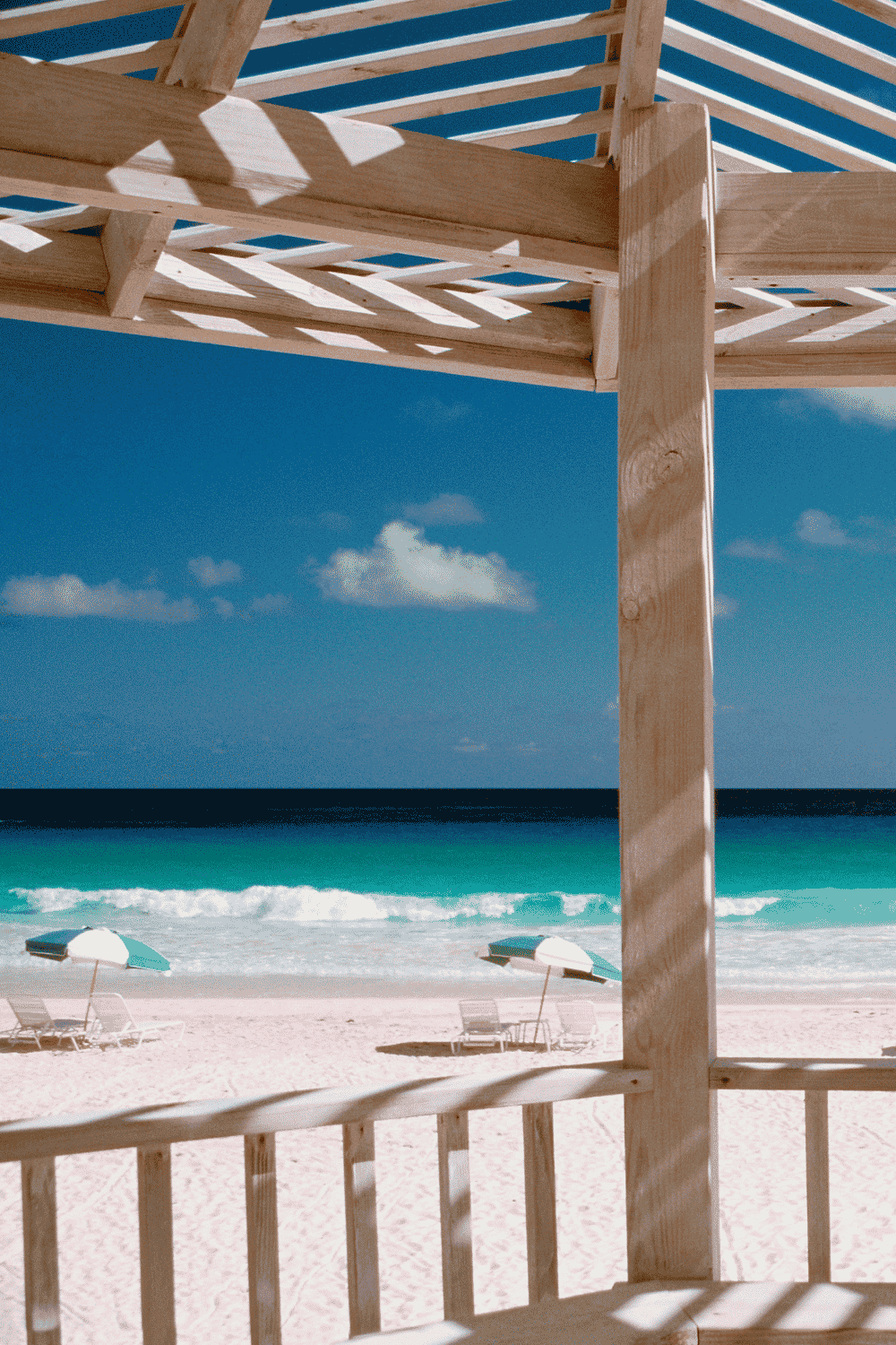 Beach club with sun loungers at Orient Beach in St Martin