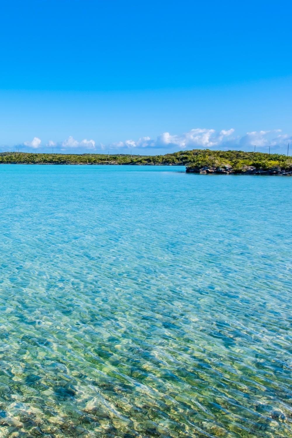 Chalk Sound turquoise lagoon with small limestone islands in Providenciales Turks and Caicos